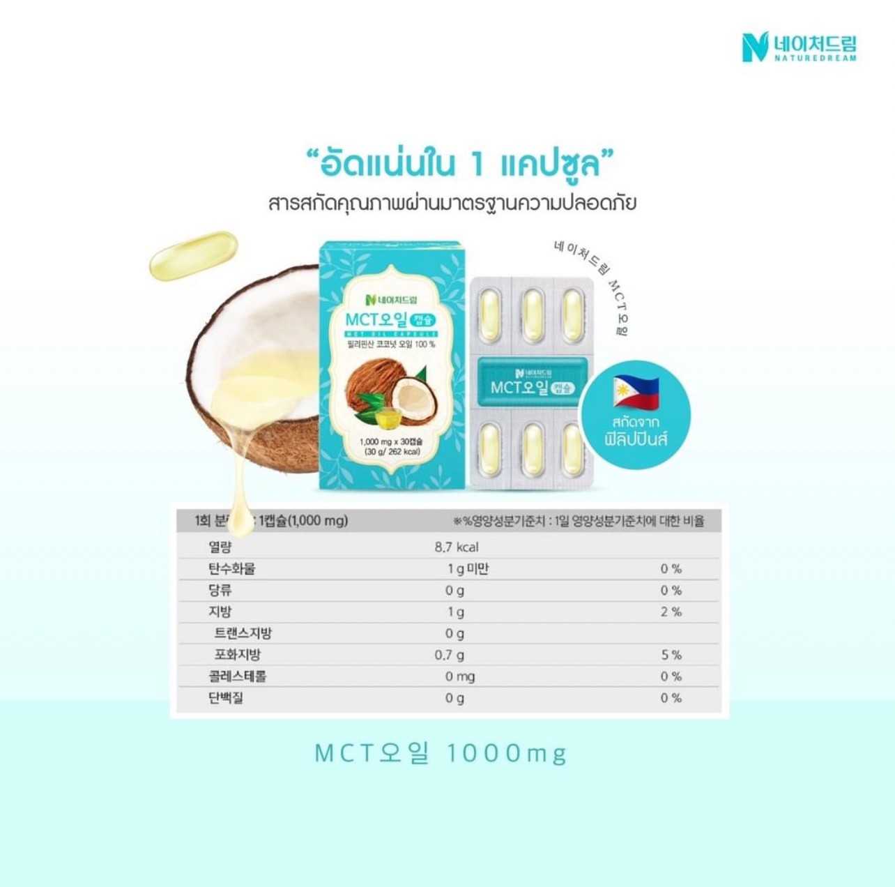 Nature Dream MCT Oil Capsule 1000 mg. 1 กล่อง 30 เม็ด