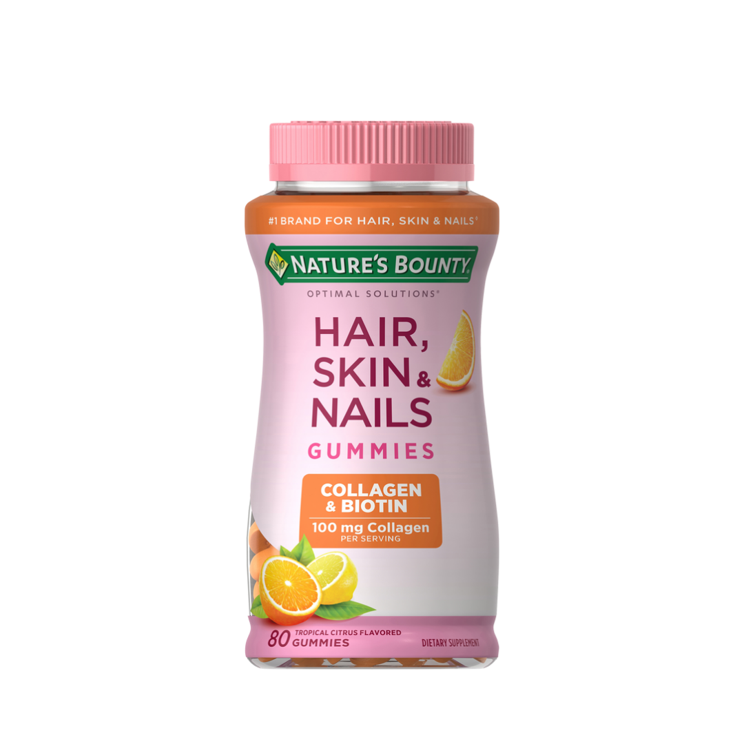 Nature's Bounty Optimal Solutions Hair Skin & Nails with Biotin and Collagen #Tropical Citrus Flavored 80 Gummies