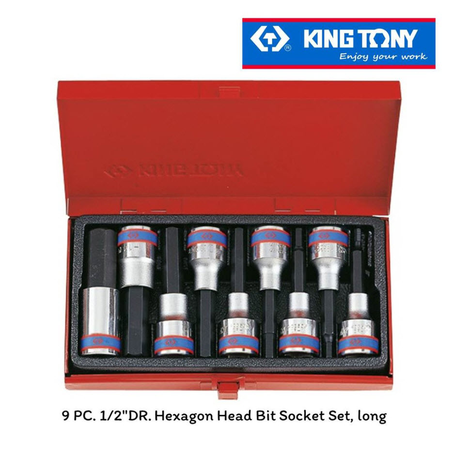 ชุดลูกบ๊อก KING TONY ขนาด 1/2" 4120 PR เดือยโผล่ยาว หกเหลี่ยม 9 ตัว/ชุด