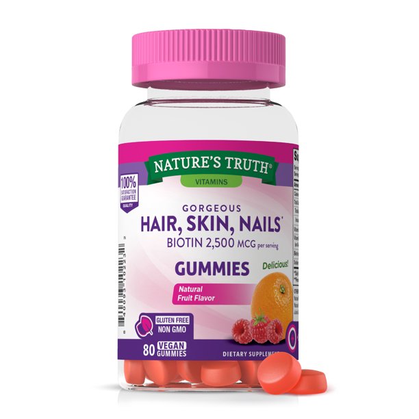 Nature's Truth Gorgeous Hair, Skin & Nails Gummies with Biotin 2500 mcg. 80 Gummies #Natural Fruit Flavor