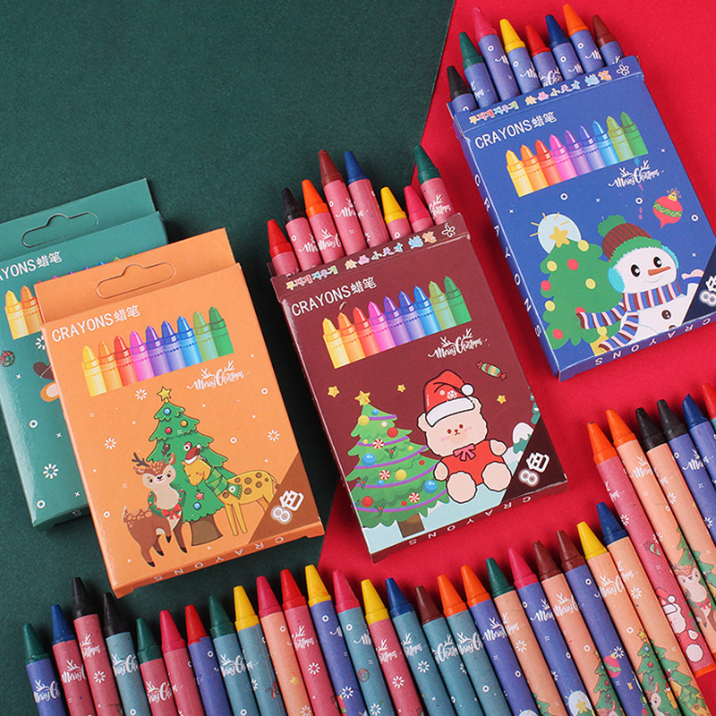 🌈สีเทียนกล่อง🌈 ลายคริสต์มาส 8 สี กล่องละ 7 บาท ✔️พร้อมส่ง Ohwowshop Color ดินสอ เครื่องเขียน merry christmas