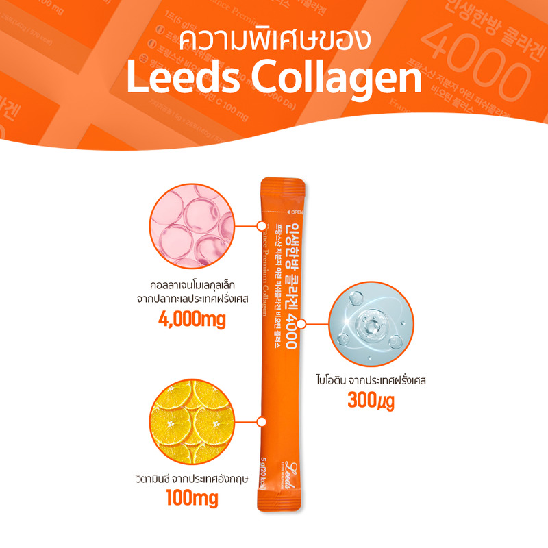 LEEDS Collagen 4000 mg Biotin&Vitamin C Plus 5 g. x 28 ซอง