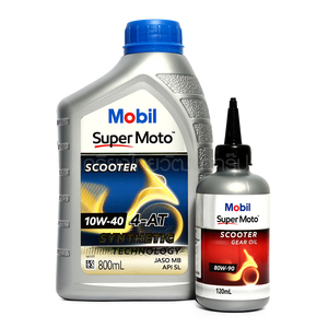 MOBIL Super Moto Scooter 4-AT 10W-40 ขนาด 0.8 ลิตร + Gear Oil 80W-90 ขนาด 0.12 ลิตร