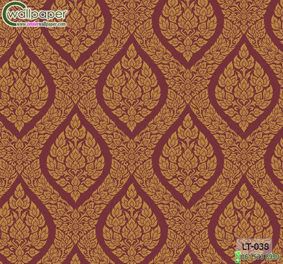 wallpaper ลายไทยห้องพระ ลายพุ่มข้าวบิณฑ์สีแดง