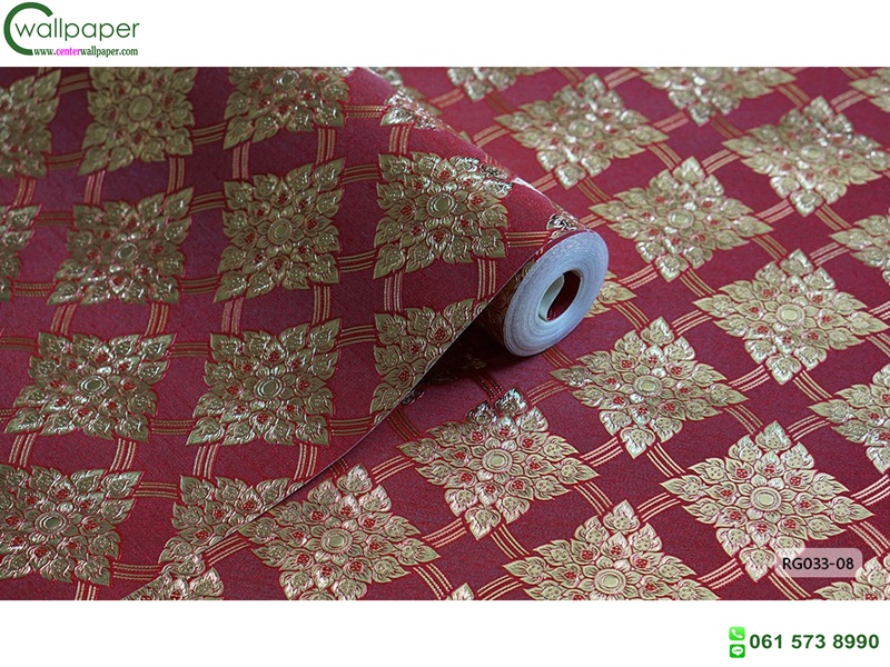 wallpaper ลายไทย ตราประจำยาม สีแดง-ทอง