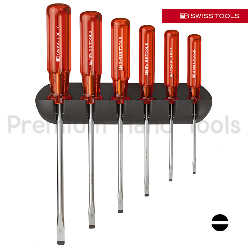 ชุดไขควง PB Swiss Tools รุ่น PB 240 ปากแบน ด้าม Classic พร้อมที่ติดผนัง (6 ตัว/ชุด)