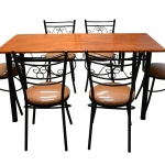 ชุดโต๊ะอาหารลอนดอน ุ6 ที่นั่ง พื้นเบาะ สีสัก