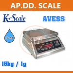เครื่องชั่งกันน้ำ เครื่องชั่งดิจิตอล เครื่องชั่งน้ำหนัก เครื่องชั่งตั้งโต๊ะ ชั่งได้ 15kg ค่าละเอียด 1g ยี่ห้อ K-SCALE รุ่น AVESS พิกัด 15kg/1g