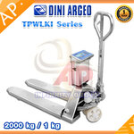 เครื่องชั่งรถยกพาเลท 2000กิโล เครื่องชั่งแฮนลิฟท์สแตนเลส 2000kg เครื่องชั่งน้ำหนักสินค้ารถพาเลท 2ตัน เครื่องชั่งรถพาเลท 2000kg ค่าละเอียด 1 kg ยี่ห้อ DINI ARGEO รุ่น TPWLKI Series (Hand Pallet Stainless Scale)