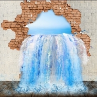 ภาพวิวสำเร็จรูป ภาพวาด 3D น้ำทะลุกำแพง