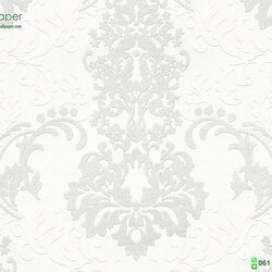วอลเปเปอร์ลายหลุยส์ใบไม้ สีขาว เทา