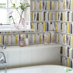 วอลเปเปอร์ติดผนัง ชั้นวางหนังสือสีเหลือง