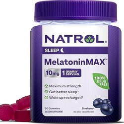 Natrol Melatonin Max Single 10 mg Sleep Aid Gummies #Blueberry 50 Gummies