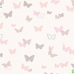 วอลเปเปอร์ติดผนังลายผีเสื้อ สีชมพูครีม