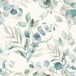 วอลเปเปอร์ลายใบไม้ สีฟ้าเขียว No.300215
