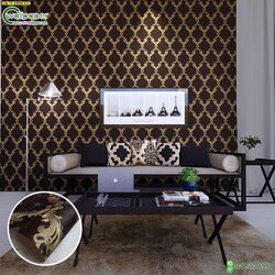 วอลเปเปอร์ติดผนังลายหลุยส์ สีครีมพื้นน้ำตาล