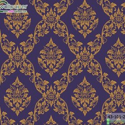 wallpaper ลายไทยห้องพระ ลายพุดตานสีน้ำเงิน