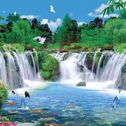 วอลเปเปอร์ปริ้นต์ติ้งลายน้ำตกมงคล JWT-13