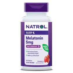 Natrol Melatonin Sleep Time Release Fast Dissolve 5 mg. 250 เม็ด แบบเม็ดอมรสสตรอเบอรี่