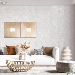 วอลเปเปอร์ติดผนังลายใบไม้ สีเทา แท็กเจอร์ผ้าปัก