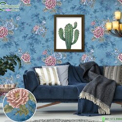 ดอกไม้วินเทจดอกไม้สีม่วงพื้นน้ำเงิน