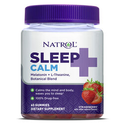 Natrol Sleep+Calm, Melatonin 6 mg. and L-Theanine, with Botancial Blend, 100% Drug-Free Sleep Aid Gummies, Gummy, 60 Count