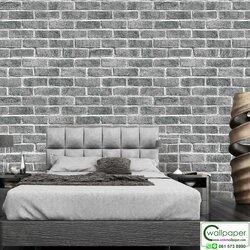 วอลเปเปอร์ห้องนอนลายอิฐ สีเท