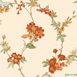 วอลเปเปอร์ลายดอกไม้สีส้ม พื้นหลังสีครีม แท็กเจอร์ผ้า