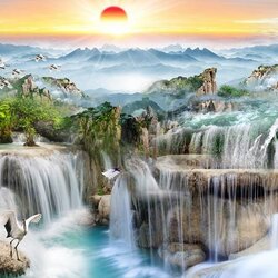 วอลเปเปอร์ปริ้นต์ติ้งลายน้ำตกมงคล JWT-25