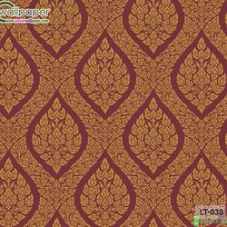 wallpaper ลายไทยห้องพระ ลายพุ่มข้าวบิณฑ์สีแดง