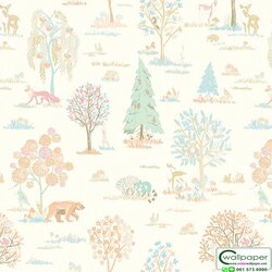 วอลเปเปอร์ห้องเด็ก ลายสัวต์,ป่า พื้นสีขาว