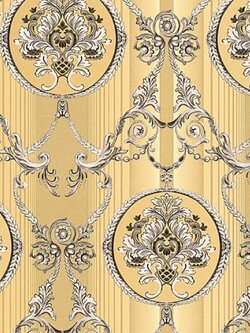 วอลเปเปอร์ลายหลุยส์ใบไม้ สีทองพื้นเหลือง