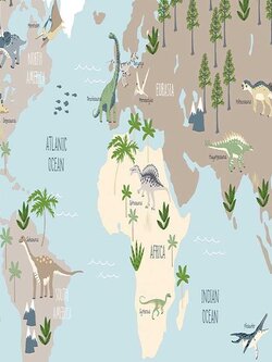 วอลเปเปอร์หน้ากว้าง 1 เมตร ลายแผนที่ไดโนเสาร์