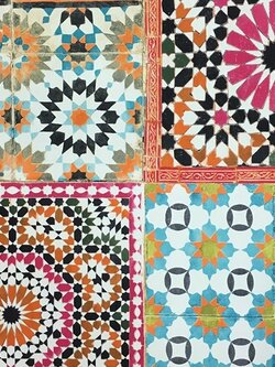 วอลเปเปอร์ติดผนัง กระเบื้องลายวินเทจชมพู ฟ้า ส้ม