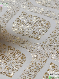 wallpaper ลายไทย ลายพุ่มข้าวบิณฑ์ สีขาว-ทอง