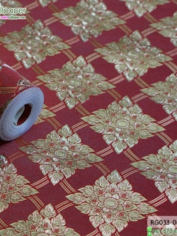 wallpaper ลายไทย ตราประจำยาม สีแดง-ทอง