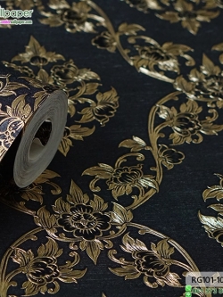 wallpaper ลายไทย ดอกพุดตาล สีดำ-ทอง