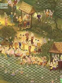 วอลเปเปอร์ลายไทยห้องพระ ลายวันลอยกระทง