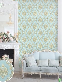 วอลเปเปอร์ติดผนังลายหลุยส์ พื้นสีฟ้า