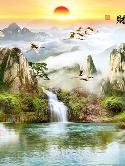 วอลเปเปอร์ปริ้นต์ติ้งลายน้ำตกมงคล JWT-23