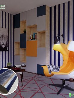 วอลเปเปอร์ติดผนังลายทาง สีน้ำเงิน