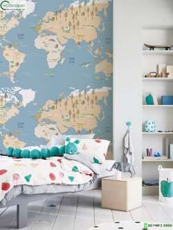 วอลเปเปอร์หน้ากว้าง 1 เมตร ลายแผนที่ไดโนเสาร์