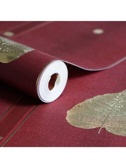 วอลเปเปอร์ติดผนังลายไทย ลายใบโพธิ์สีแดง