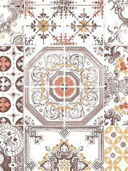 วอลเปเปอร์ติดผนัง กระเบื้องลายหลุยส์ส้มปนน้ำตาล