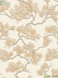 วอลเปเปอร์แท็กเจอร์เนื้อผ้า ลายใบไม้สีครีมพื้นหลังสีครีม