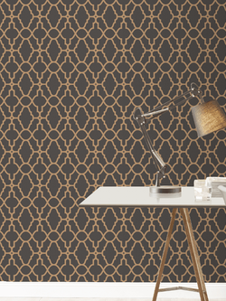 วอลเปเปอร์ลายโมเดิร์นกราฟฟิค เส้นสีทองแดงพื้นหลังสีดำ