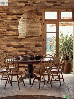 วอลเปเปอร์ห้องครัว ลายไม้ปาเก้สีน้ำตาลแข้ม