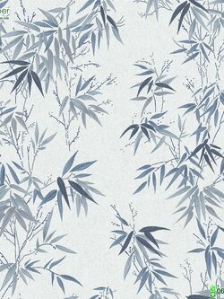 วอลเปเปอร์ลายใบไผ่ สีน้ำเงินขาว