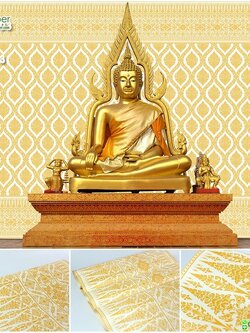 วอลเปเปอร์ลายไทยราคาถูกลายดอกไม้ลายไทยพื้นขาว