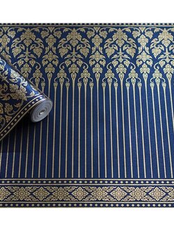 วอลเปเปอร์ติดผนังลายไทย ลายกรวยเชิงสีน้ำเงิน